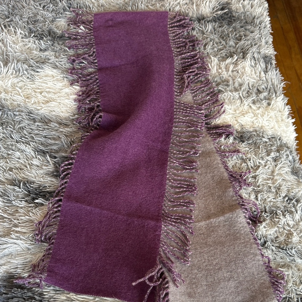 Purple and Tan Cashmere Fringed Scarf